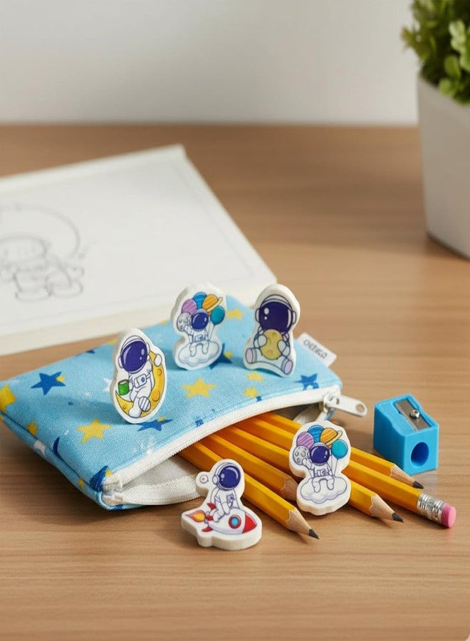 KHUSHA CREATIONS Set of 6 Astronaut Erasers for Kids | Fun Study Table Stationery for School | Soft Rubber Pencil Eraser Set for Boys & Girls | Ideal for Return Gifts & Classroom Use - Image 3